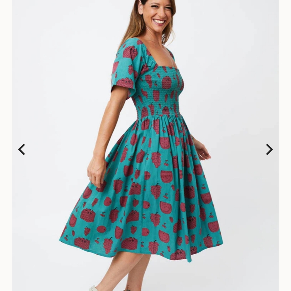 Teal and Pink Fruit Patterned Women's Dress